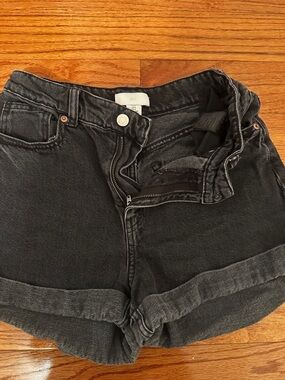 H&M Black Rolled Cuff Denim Shorts